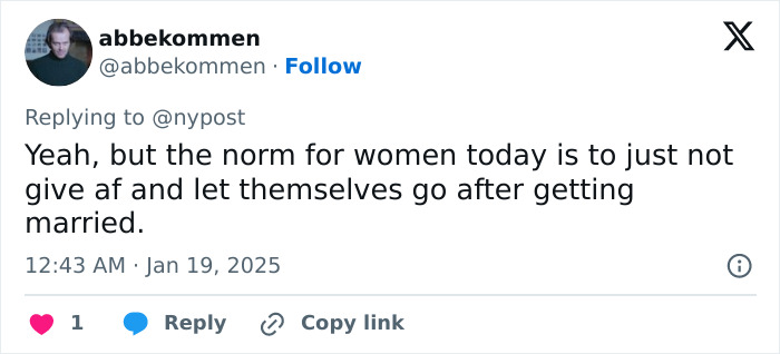 Twitter post discussing modern norms for women after marriage, touching on societal red flags. Twitter post discussing modern norms for women after marriage, touching on societal red flags.