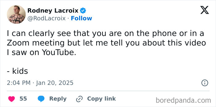 Rodney Lacroix tweet humorously captures parenting: Kids interrupting virtual meetings.