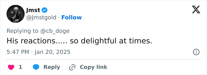 Elon Musk reactions meme at presidential event, with tweet text: "His reactions... so delightful at times.