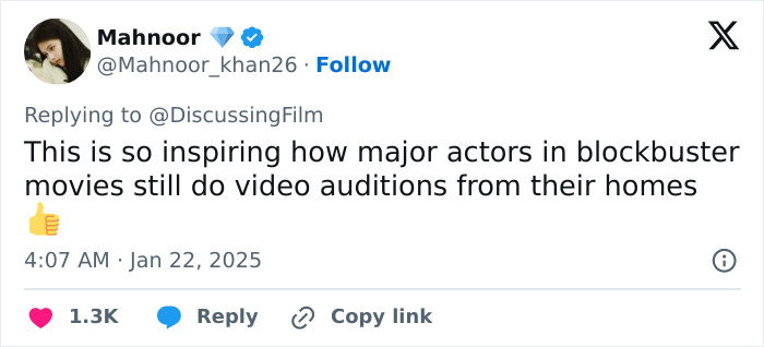 Tweet about actors doing video auditions from home, reflecting on the "Nosferatu" audition video.