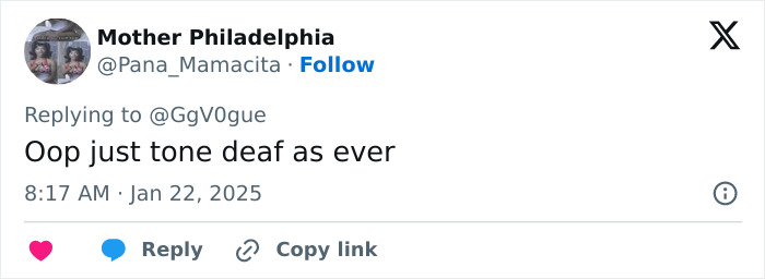Tweet discussing blackface controversy, dated January 22, 2025.