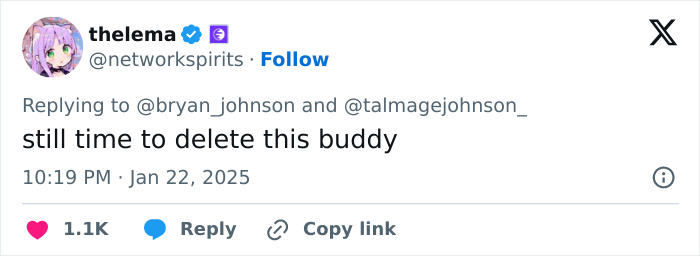 &ldquo;Tweet criticizing billionaire's post on reversing aging, urging deletion.&rdquo;