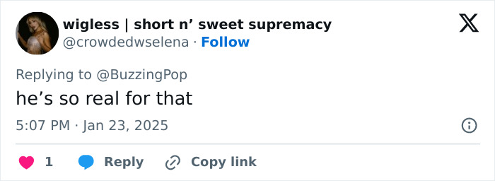 Tweet screenshot with the comment, "he’s so real for that," related to Cynthia Erivo's Oscar nomination. Tweet screenshot with the comment, "he’s so real for that," related to Cynthia Erivo's Oscar nomination.