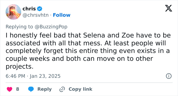 Tweet expressing sympathy for Selena and Zoe, relating to recent events involving Cynthia Erivo's Oscar nomination. Tweet expressing sympathy for Selena and Zoe, relating to recent events involving Cynthia Erivo's Oscar nomination.