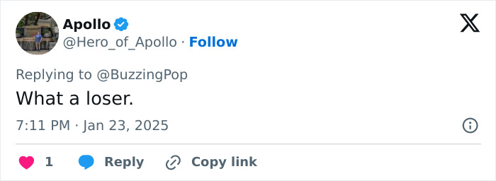 Tweet by Apollo calling someone a loser. Tweet by Apollo calling someone a loser.