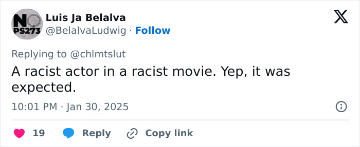 Tweet criticizing a transgender Oscar nominee for alleged racism.