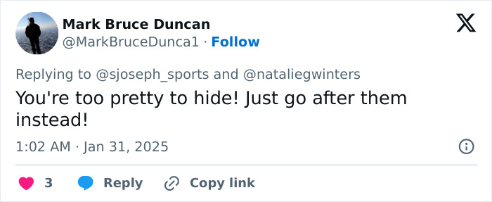 Tweet response to controversial White House correspondent about outfits, highlighting improper fashion debate.