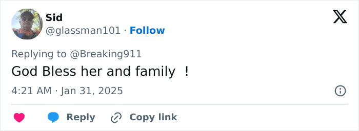 Tweet expressing sympathy for the Disney On Ice actress and crash victims' families.