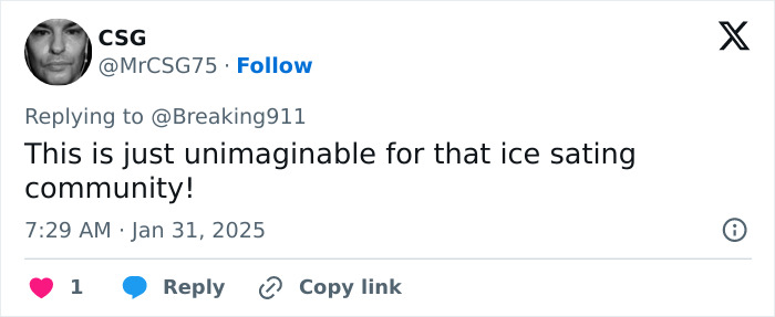 Tweet reacting to Washington DC plane crash involving 'Disney On Ice' actress.