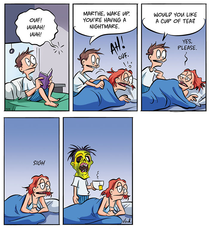 Comic of Kenneth and friend discussing AI for drawing mermen, showcasing humor and creativity.