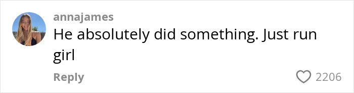Comment on woman's date discussing chilling note, urging her to run. Comment on woman's date discussing chilling note, urging her to run.