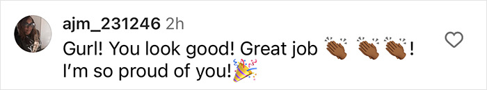 Comment praising Lizzo for weight loss, with clapping and party emojis. Comment praising Lizzo for weight loss, with clapping and party emojis.