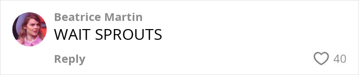 Comment by Beatrice Martin saying "WAIT SPROUTS" with 40 likes, related to food-bacteria-sprouts-meat.