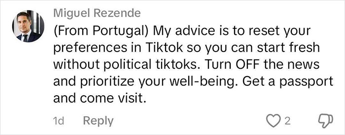 Foreigner's advice on current affairs: reset TikTok preferences, avoid news, focus on well-being, travel instead.