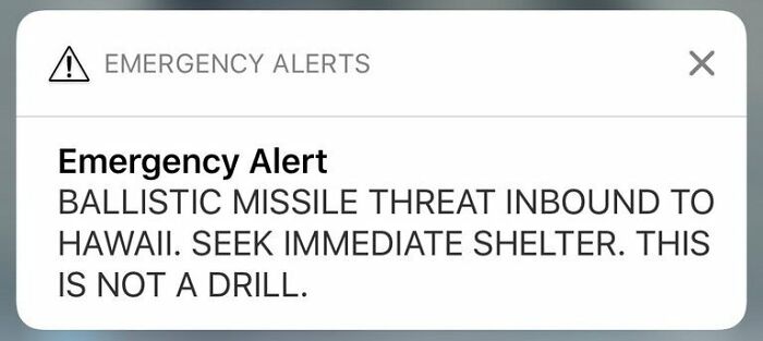 Emergency alert about a ballistic missile threat in Hawaii, a subject of controversial conspiracy theories.