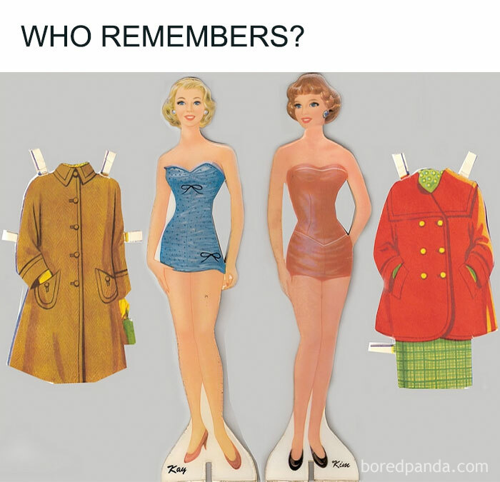 Gen X nostalgia with paper dolls and vintage outfits, evoking childhood memories.