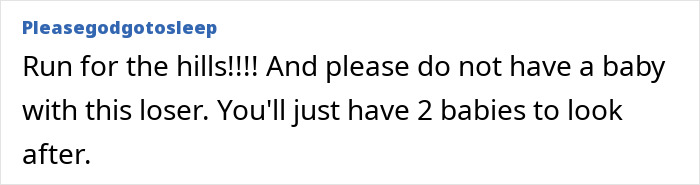 Text comment discussing relationship concerns about a boyfriend's unwillingness to help.