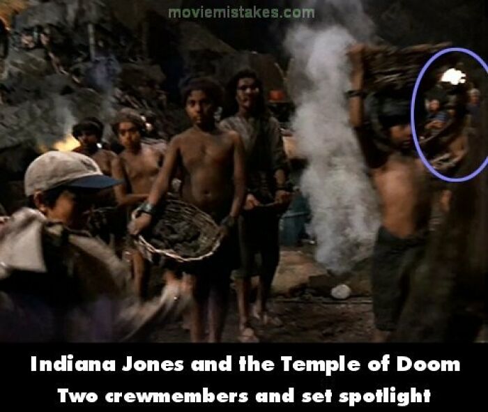 Crew members visible on set of Indiana Jones, a classic funny movie mistake.