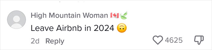 Comment discussing Airbnb guests and leaving Airbnb in 2024, with 4625 likes.
