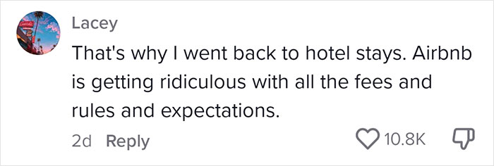 Comment criticizing Airbnb rules and expectations, highlighting preference for hotel stays.