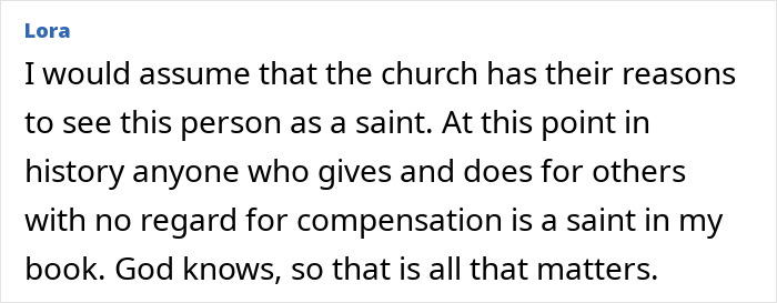Text discussing a former "Wild Child" actress and her potential sainthood, reflecting on altruism and recognition by the church. Text discussing a former "Wild Child" actress and her potential sainthood, reflecting on altruism and recognition by the church.