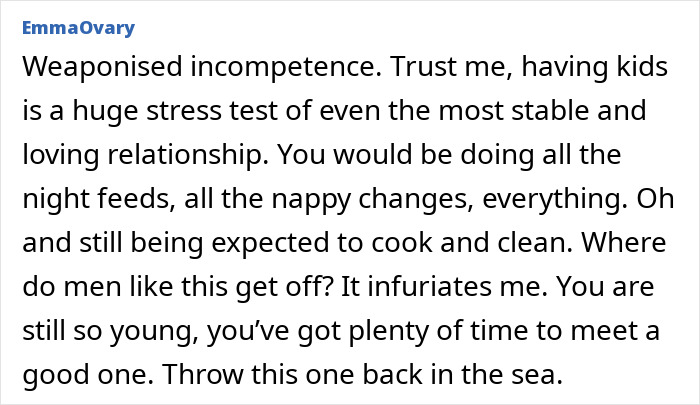 Text comment about relationship stress and lack of help from a partner.