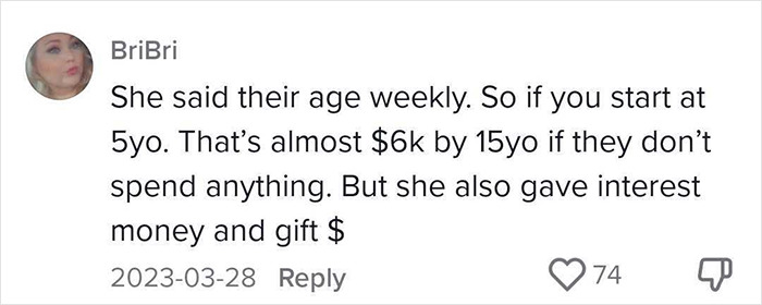 Comment discussing saving money for children over time, emphasizing financial lessons rather than paying for chores. Comment discussing saving money for children over time, emphasizing financial lessons rather than paying for chores.