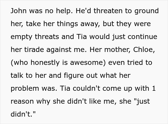 Text excerpt about a teen's conflict with her dad's new girlfriend and lacking support.