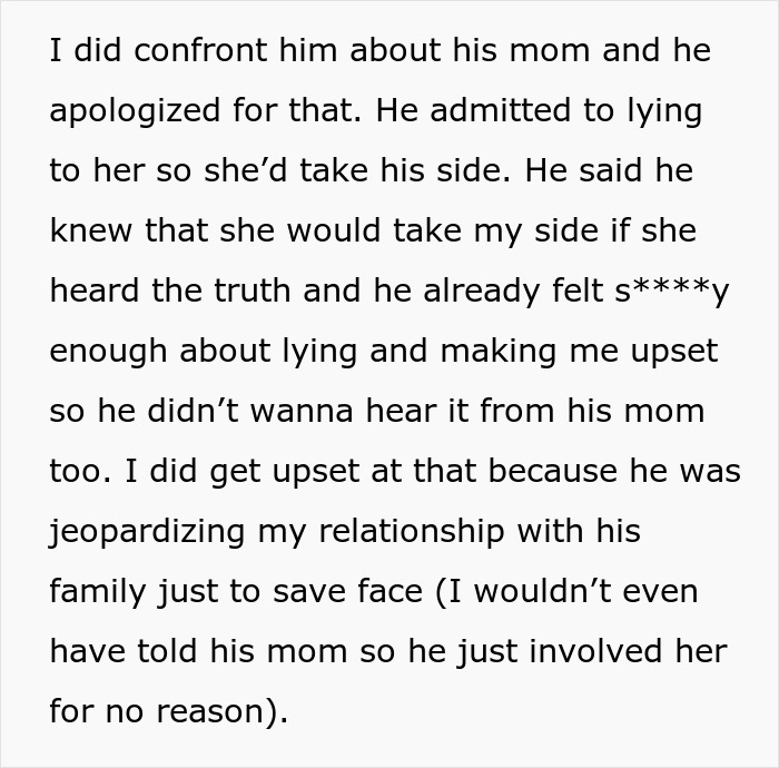 Text excerpt discussing relationship conflict about lying and family dynamics.