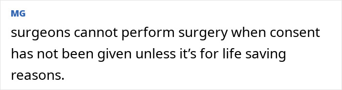 Text on consent regarding surgery, emphasizing life-saving exceptions.