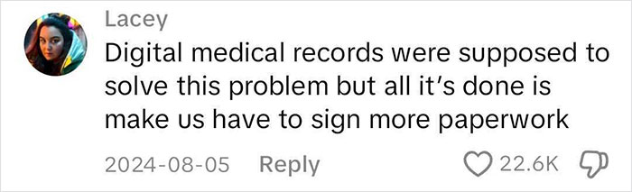 Comment discussing medical binder hack, highlighting issues with digital medical records and paperwork. Comment discussing medical binder hack, highlighting issues with digital medical records and paperwork.