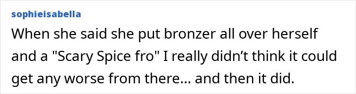 Text discussing use of bronzer and a "Scary Spice fro" regarding Blake Lively resurfaced blackface controversy.