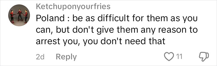 Comment on current affairs advice, user "Ketchuponyourfries" discusses Poland's situation. 