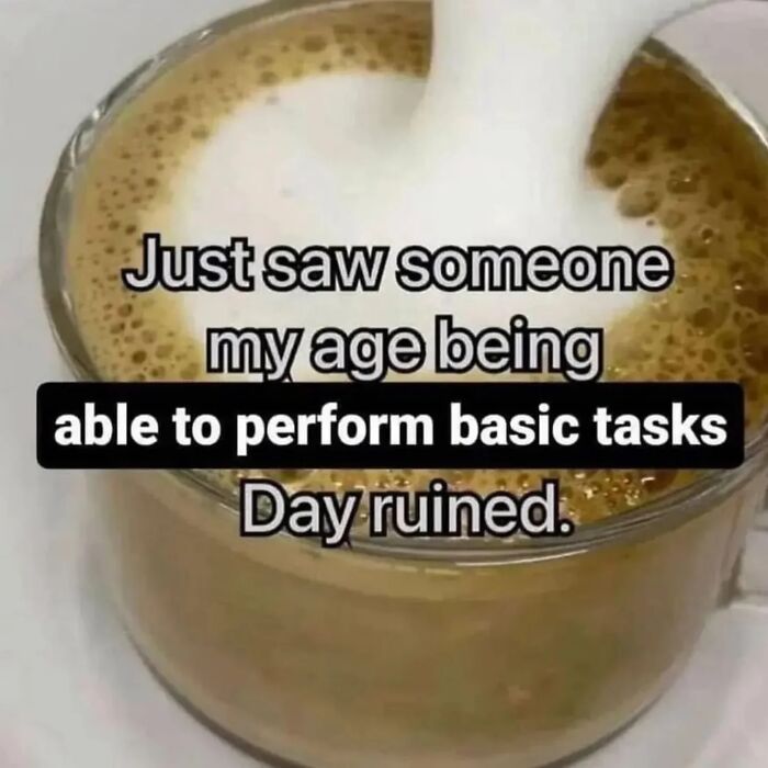 A funny meme about feeling inadequate when seeing a peer succeeding, with coffee being poured in the background.