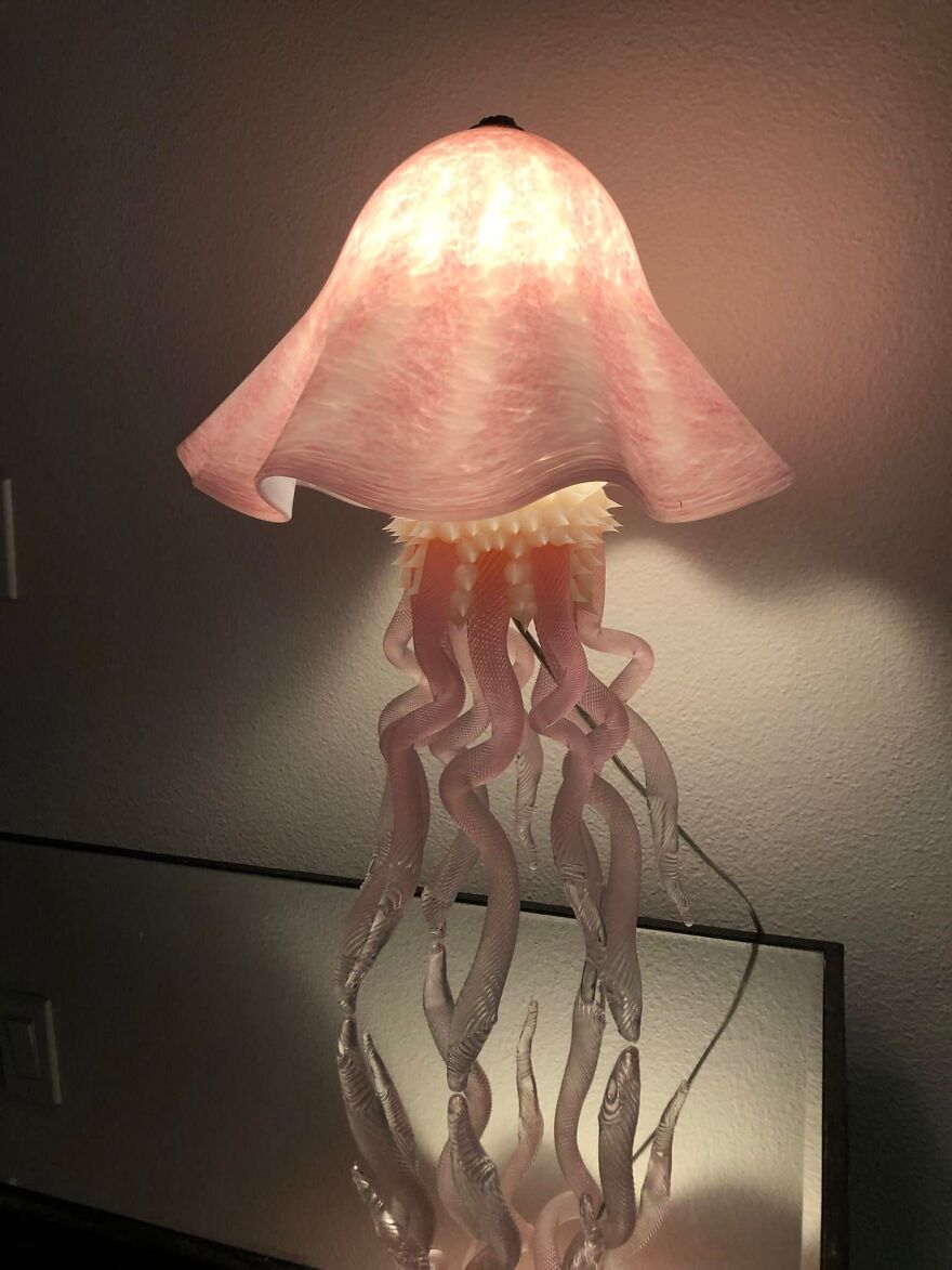 Finally Remembered To Post This Amazing Find From A Community Garage Sale Last Year. It’s A Hand Blown Glass Jellyfish Lamp By Artist Joel Bloomberg