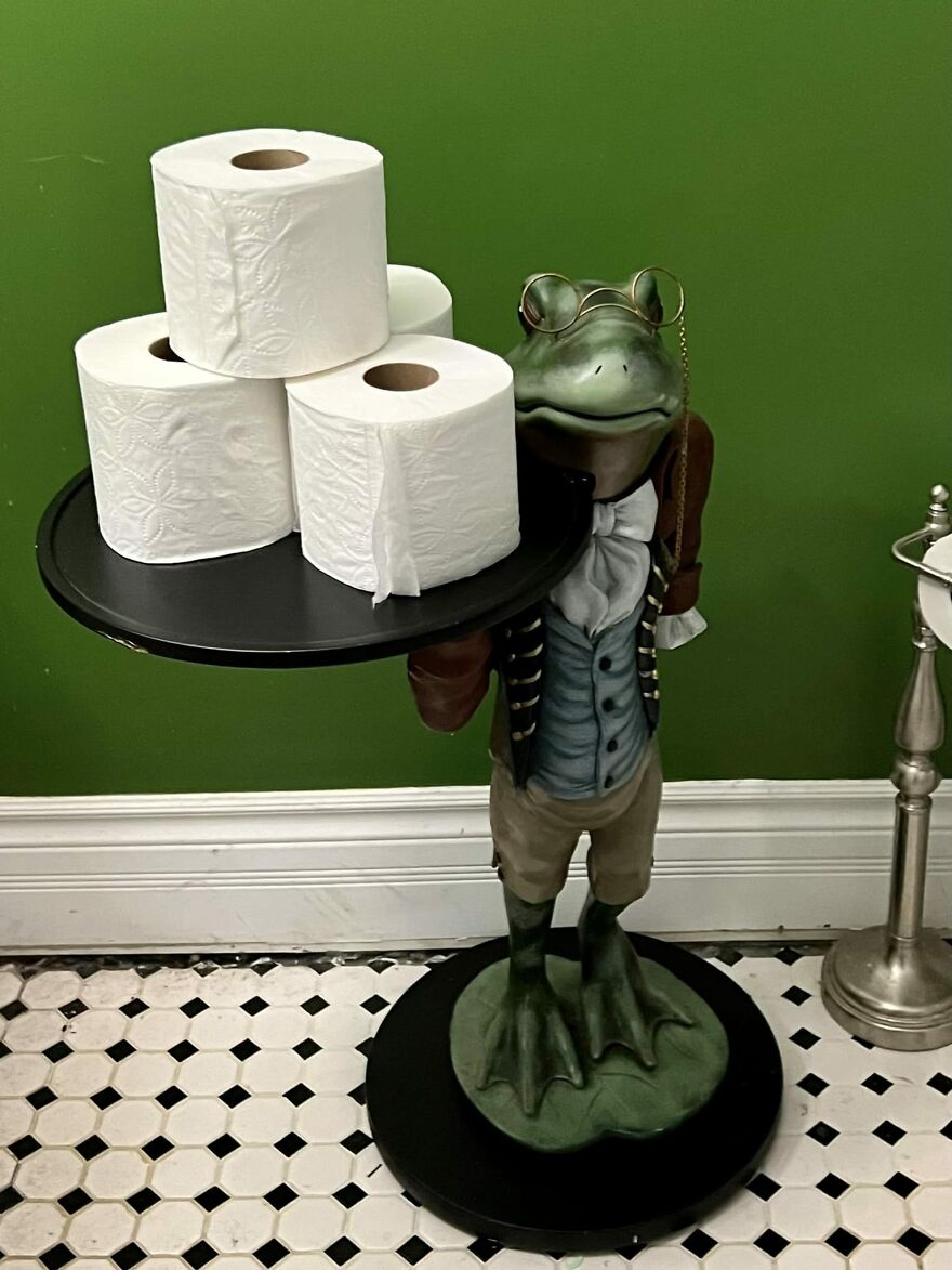 Picked Up This Dapper Guy Today From Our Local Buy And Sell, Set Him Up In Our Bathroom To Hold Extra Tp Then Waited For My Husband To Come Home