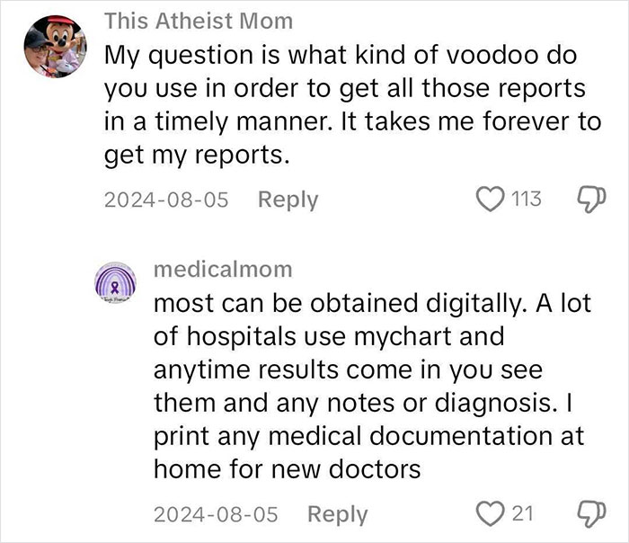 Comments discussing a hack for organizing medical reports for doctor visits. Comments discussing a hack for organizing medical reports for doctor visits.