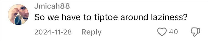 Comment questioning mental health as a reason for not working, with 40 likes and one dislike. Comment questioning mental health as a reason for not working, with 40 likes and one dislike.