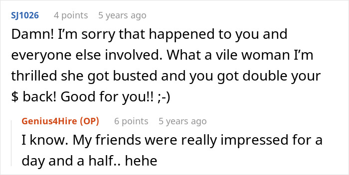 Text conversation with comments about an apartment scam and accidental revenge. Text conversation with comments about an apartment scam and accidental revenge.