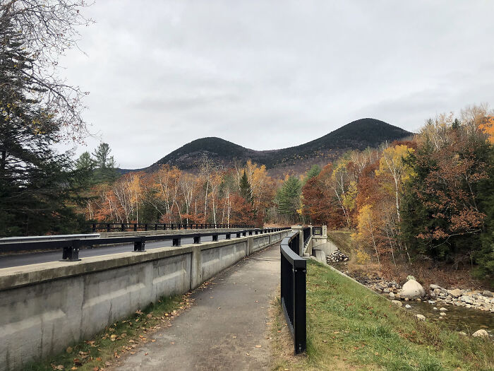 Scenic autumn landscape with mountain views in a beautiful park setting.