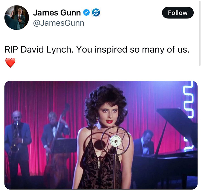 Tributes from Hollywood mourn David Lynch, featuring a scene from his iconic film. Tributes from Hollywood mourn David Lynch, featuring a scene from his iconic film.