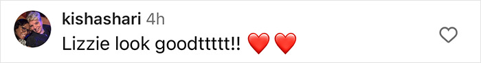 Comment praising Lizzo's appearance with heart emojis. Comment praising Lizzo's appearance with heart emojis.