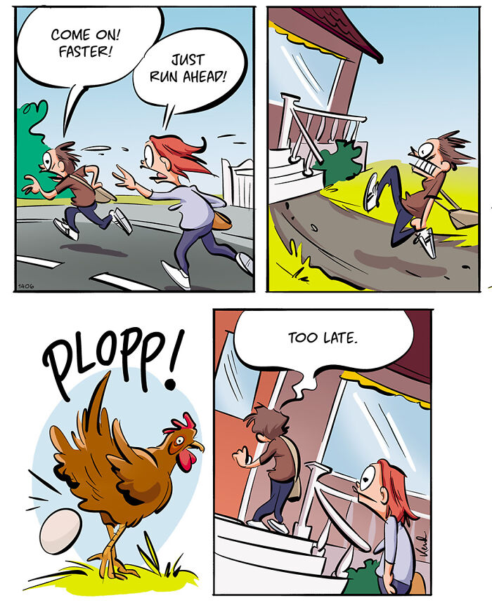 Comic scene with Kenneth and Martha posing awkwardly for an artist's sketch, bringing humor and chaos to their friendship.