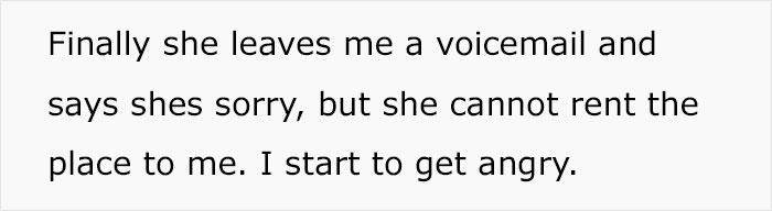 Text about a voicemail explaining why an apartment cannot be rented, highlighting a scam situation. Text about a voicemail explaining why an apartment cannot be rented, highlighting a scam situation.