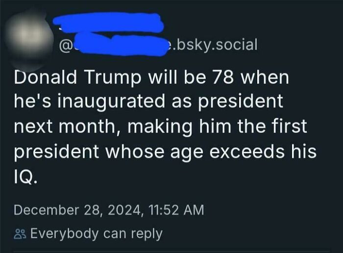 Screenshot of a White People Twitter post humorously critiquing Donald Trump's age and IQ before inauguration.