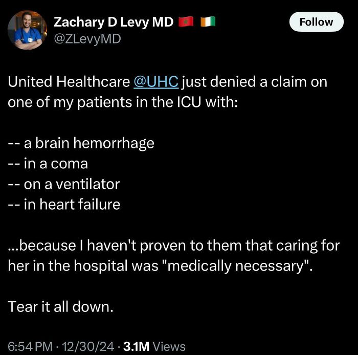 Tweet screenshot criticizing healthcare denial highlighting issues discussed in white people Twitter screenshots calling out problems.