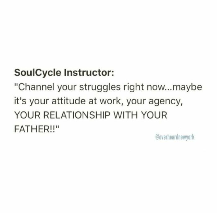 Wildest NYC conversation text from SoulCycle instructor about channeling struggles and personal relationships.