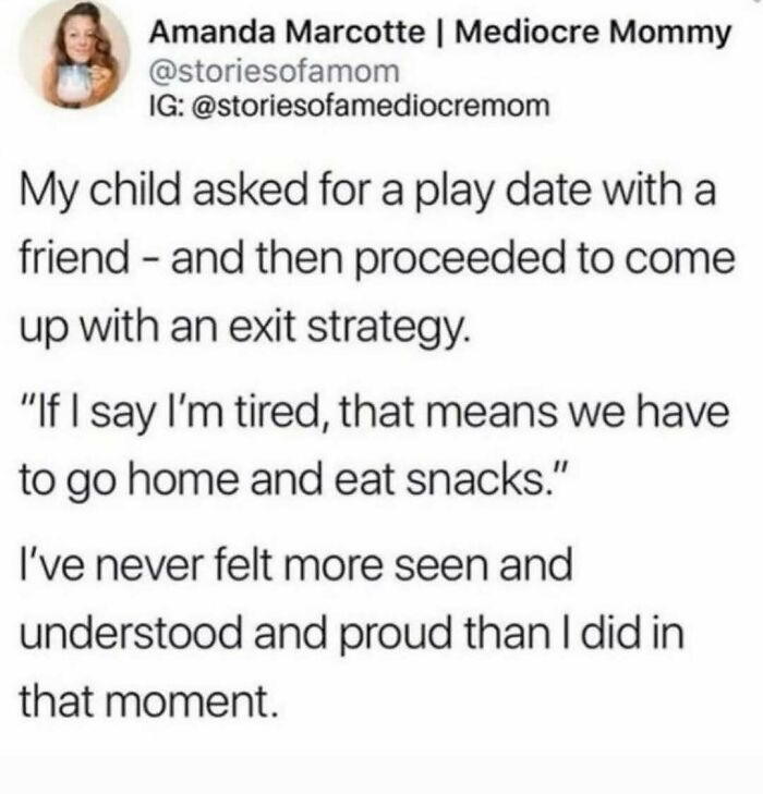 Anti-social meme about a child's clever exit strategy from a playdate, humorously highlighting relatable social anxieties.