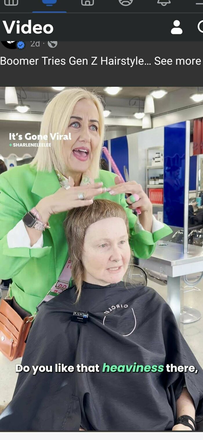 Woman giving a short haircut in a salon, capturing a surprising tragic hair accident moment.