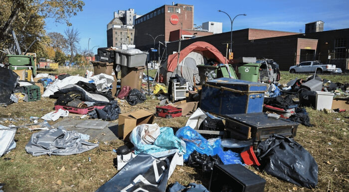 Urban landscape filled with clutter and debris, showcasing an intense scene of urban hell.
